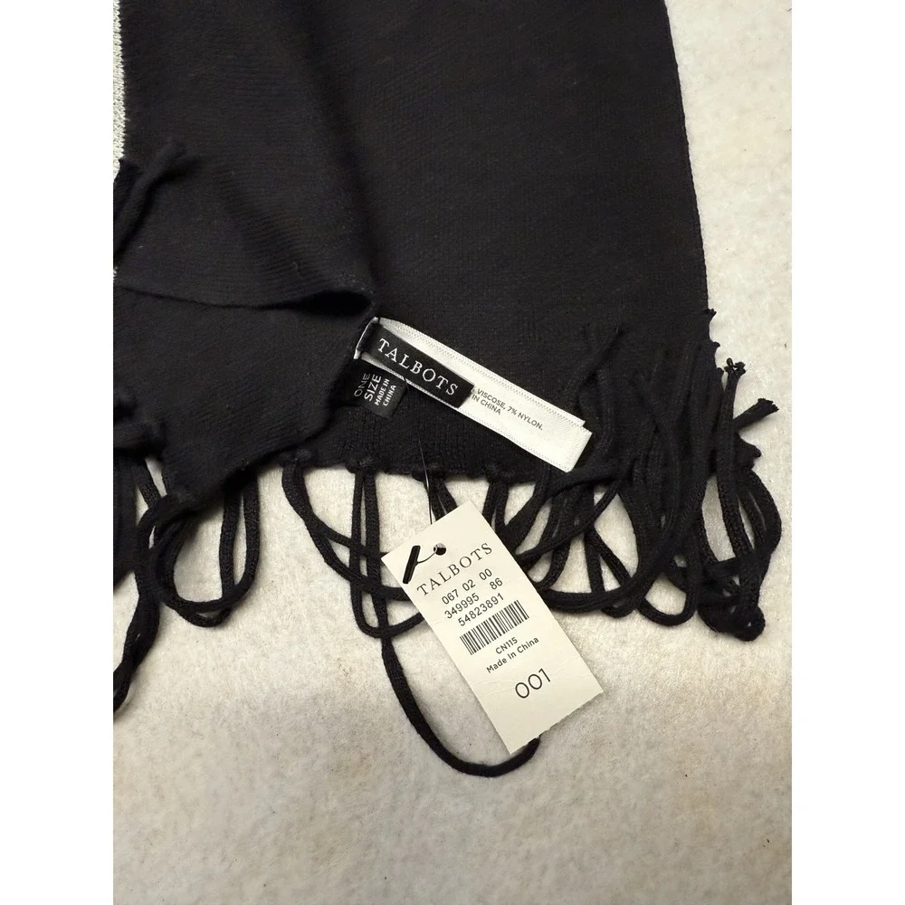 NWT Talbots‎ White Black & Gray Stripe Knit Ruana Poncho Wrap